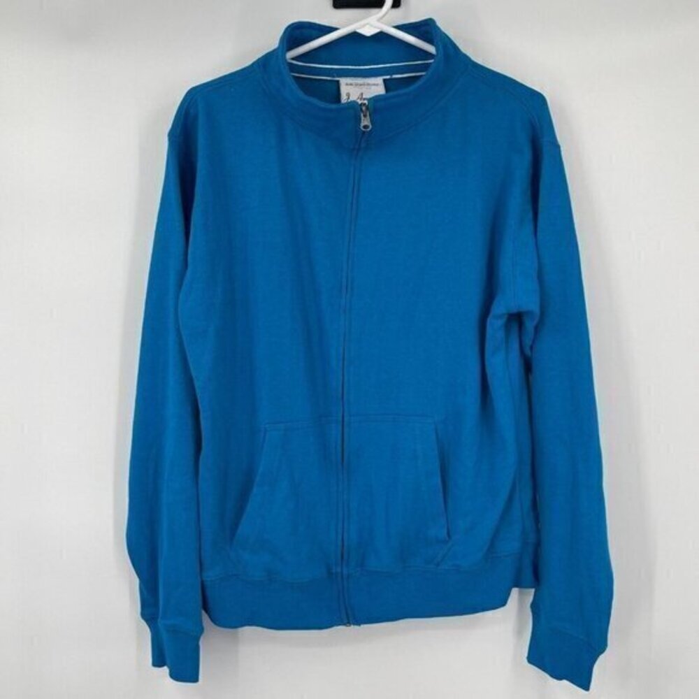J America Jacket Large Womens Blue Full Zip Long Sleeves Sweatshirt Casual New
